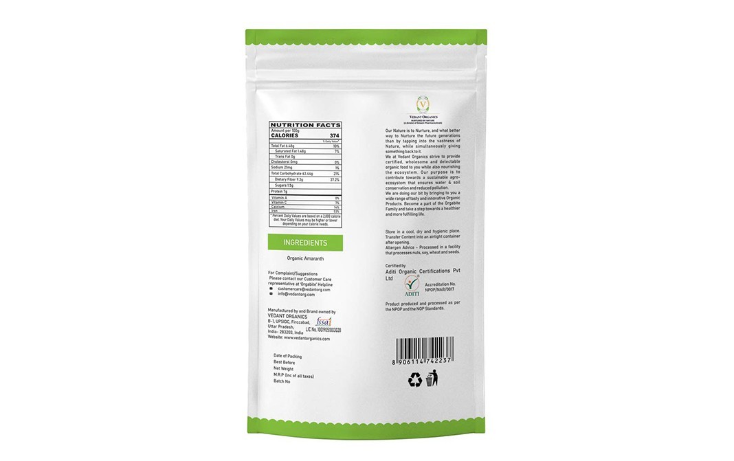 Orgabite Organic Amaranth Flour    Pack  500 grams